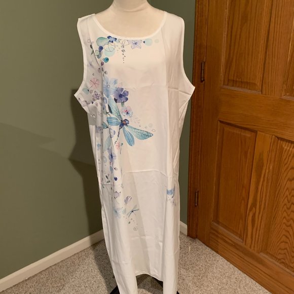 LONG WHITE SLEEVELESS DRESS WITH LONG SHEER COVER SIZE XL  #366 - Picture 2 of 2